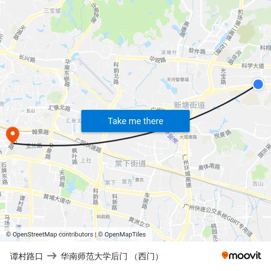 谭村路口 to 华南师范大学后门 （西门） map
