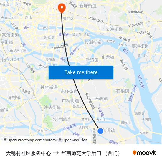 大稳村社区服务中心 to 华南师范大学后门 （西门） map