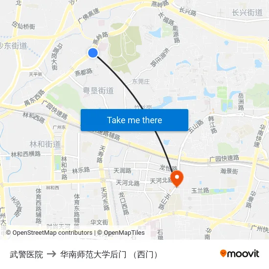 武警医院 to 华南师范大学后门 （西门） map