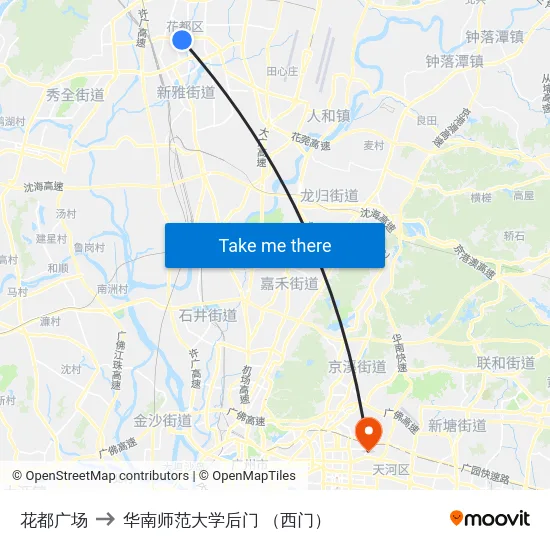 花都广场 to 华南师范大学后门 （西门） map