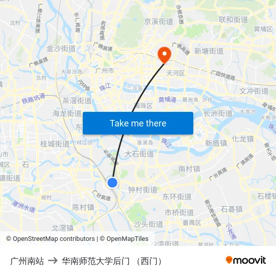 广州南站 to 华南师范大学后门 （西门） map