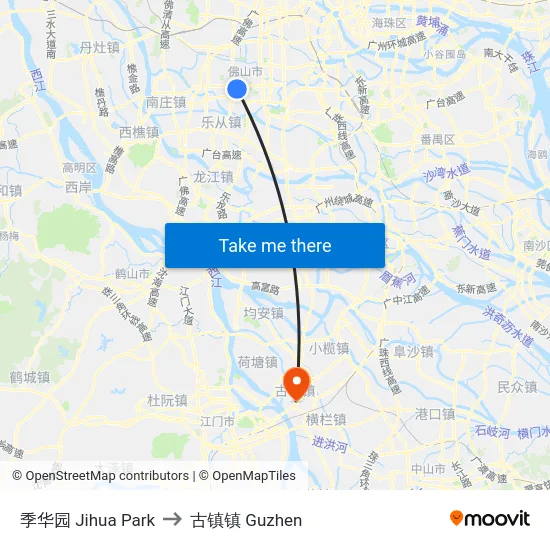 季华园 Jihua Park to 古镇镇 Guzhen map
