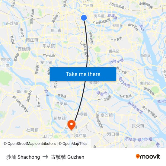 沙涌 Shachong to 古镇镇 Guzhen map