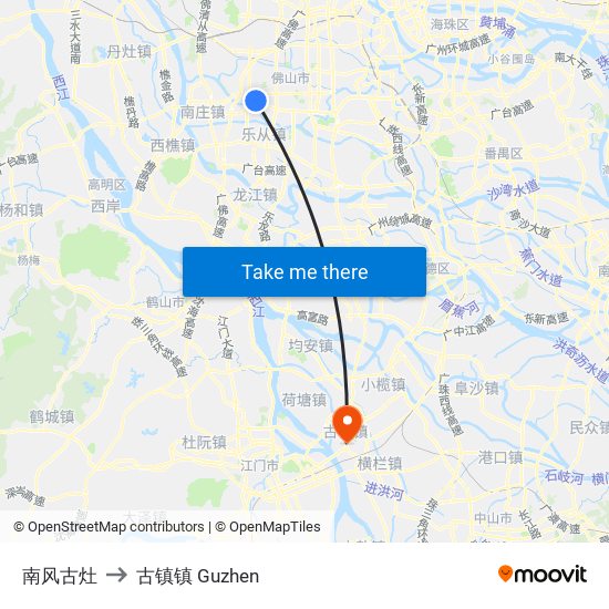 南风古灶 to 古镇镇 Guzhen map