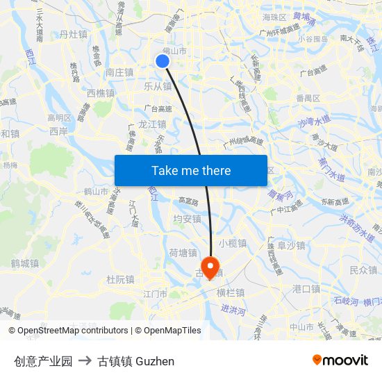 创意产业园 to 古镇镇 Guzhen map