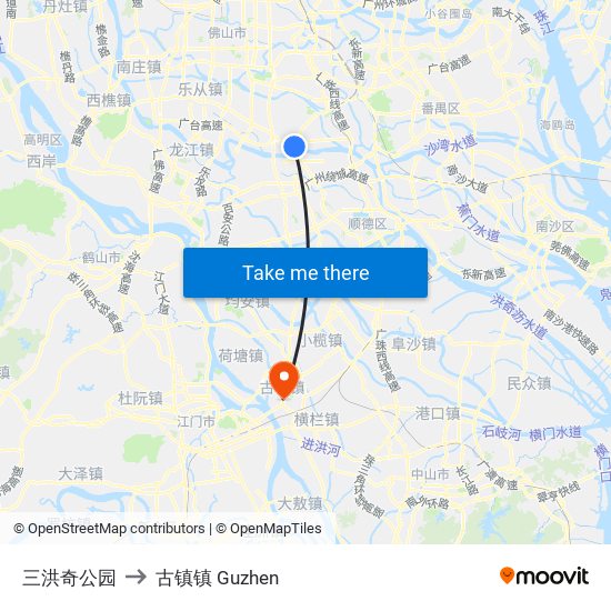 三洪奇公园 to 古镇镇 Guzhen map