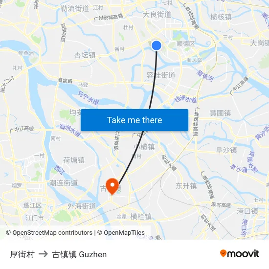 厚街村 to 古镇镇 Guzhen map