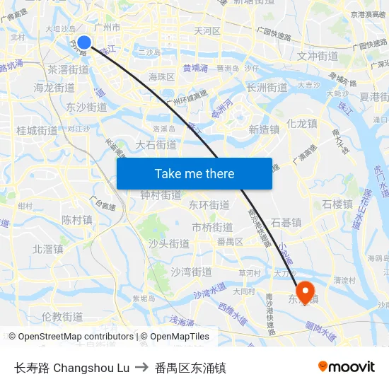 长寿路 Changshou Lu to 番禺区东涌镇 map