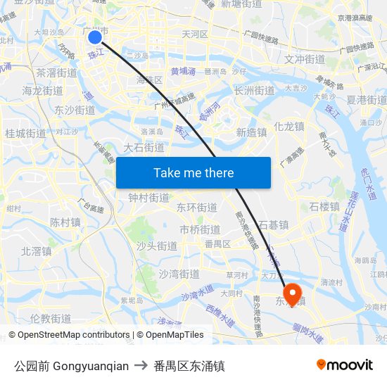 公园前 Gongyuanqian to 番禺区东涌镇 map