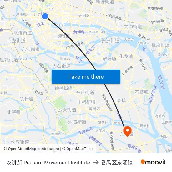 农讲所 Peasant Movement Institute to 番禺区东涌镇 map