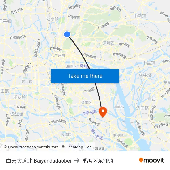 白云大道北 Baiyundadaobei to 番禺区东涌镇 map