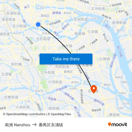 南洲 Nanzhou to 番禺区东涌镇 map