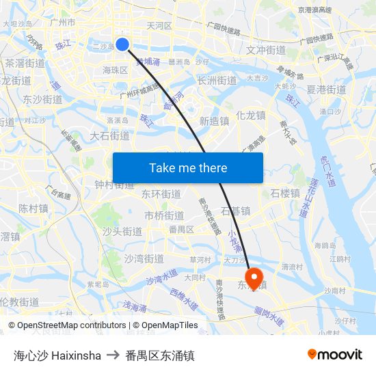 海心沙 Haixinsha to 番禺区东涌镇 map