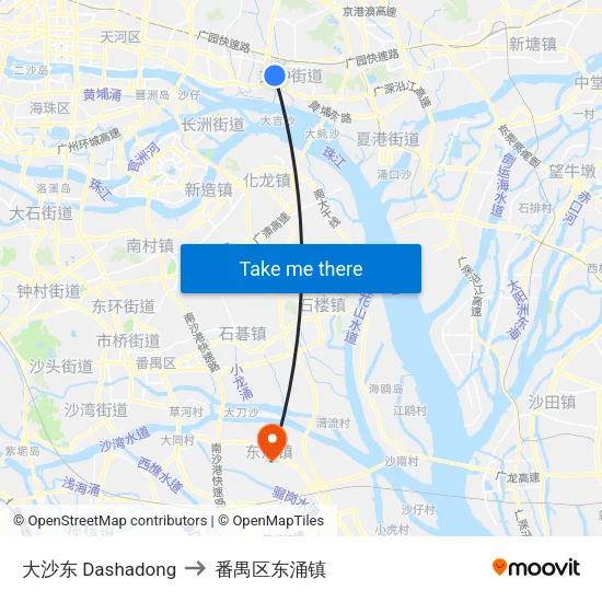 大沙东 Dashadong to 番禺区东涌镇 map