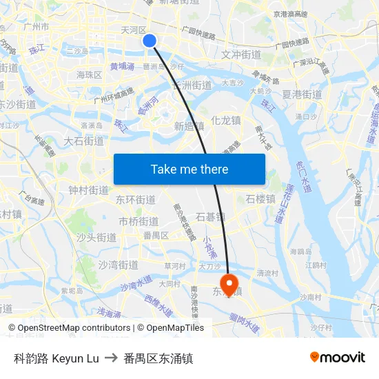 科韵路 Keyun Lu to 番禺区东涌镇 map