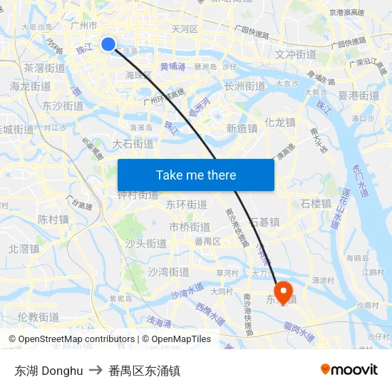 东湖 Donghu to 番禺区东涌镇 map