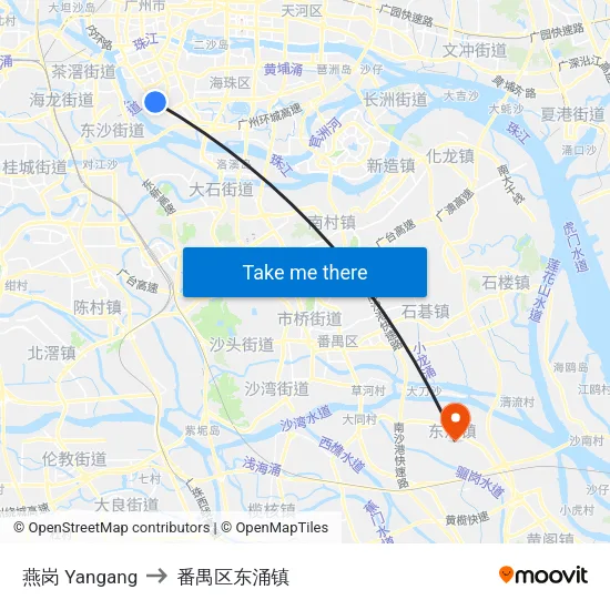 燕岗 Yangang to 番禺区东涌镇 map