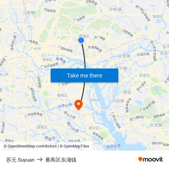 苏元 Suyuan to 番禺区东涌镇 map