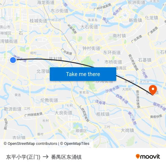 东平小学(正门) to 番禺区东涌镇 map