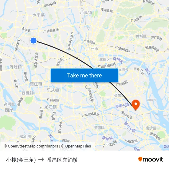 小榄(金三角) to 番禺区东涌镇 map