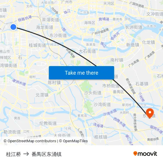 桂江桥 to 番禺区东涌镇 map