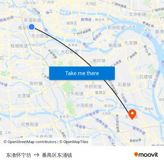 东漖怀宁坊 to 番禺区东涌镇 map
