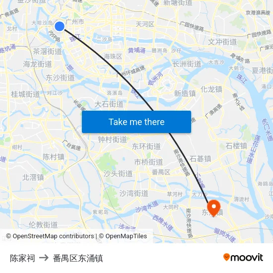 陈家祠 to 番禺区东涌镇 map