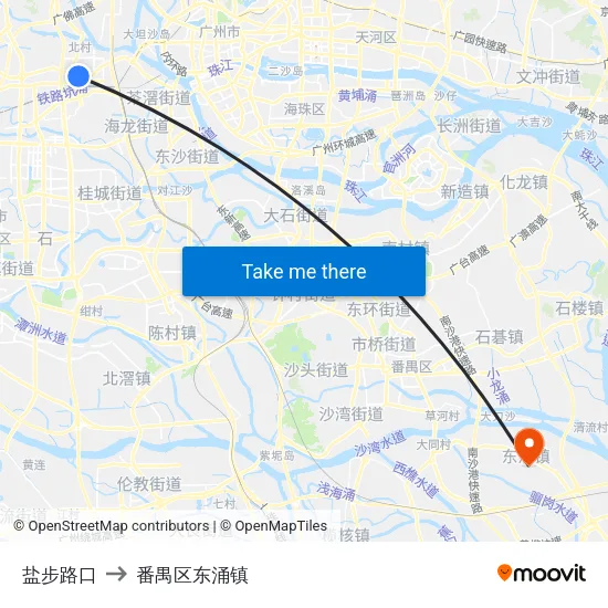 盐步路口 to 番禺区东涌镇 map