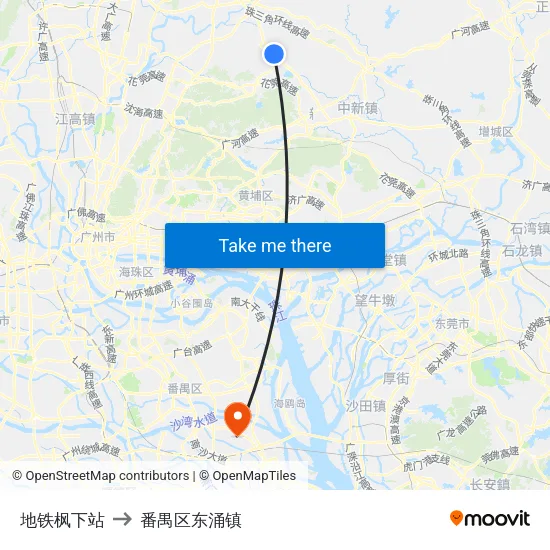 地铁枫下站 to 番禺区东涌镇 map