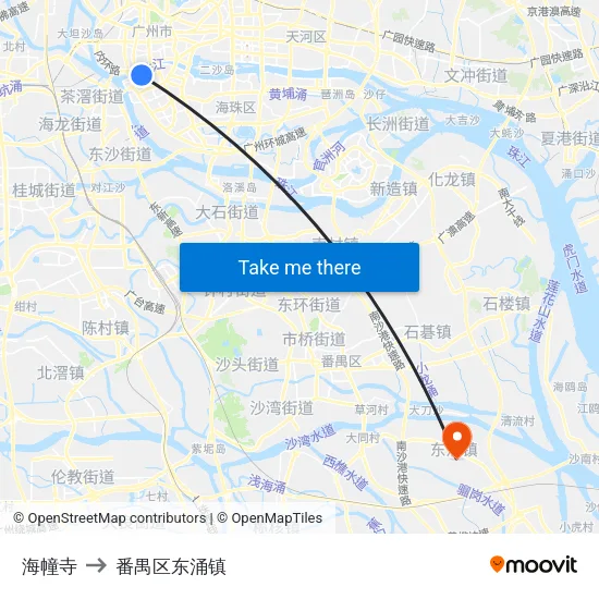 海幢寺 to 番禺区东涌镇 map