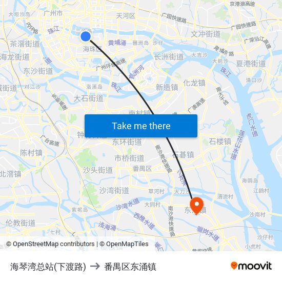 海琴湾总站(下渡路) to 番禺区东涌镇 map