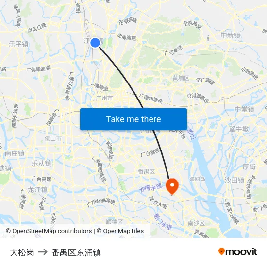 大松岗 to 番禺区东涌镇 map