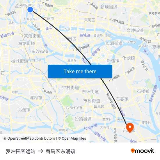 罗冲围客运站 to 番禺区东涌镇 map