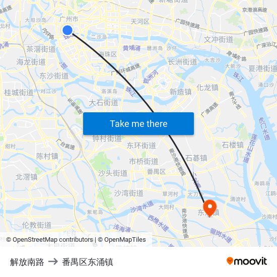 解放南路 to 番禺区东涌镇 map