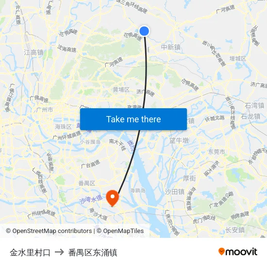 金水里村口 to 番禺区东涌镇 map