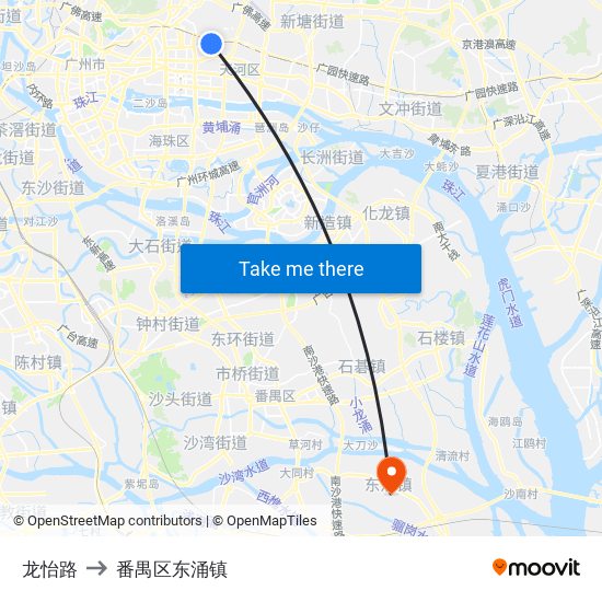 龙怡路 to 番禺区东涌镇 map