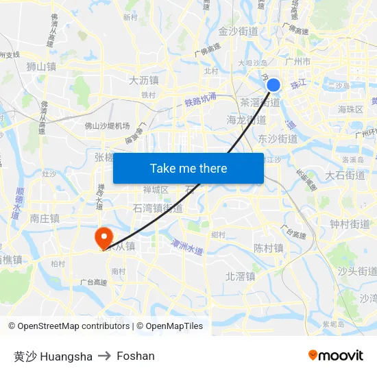 黄沙 Huangsha to Foshan map
