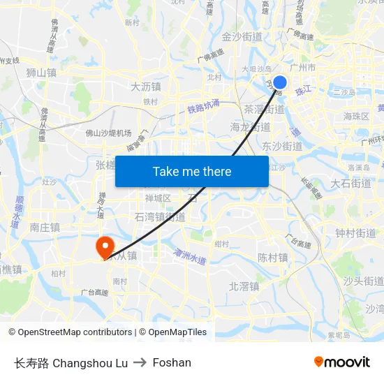 Changshou Road to Foshan map