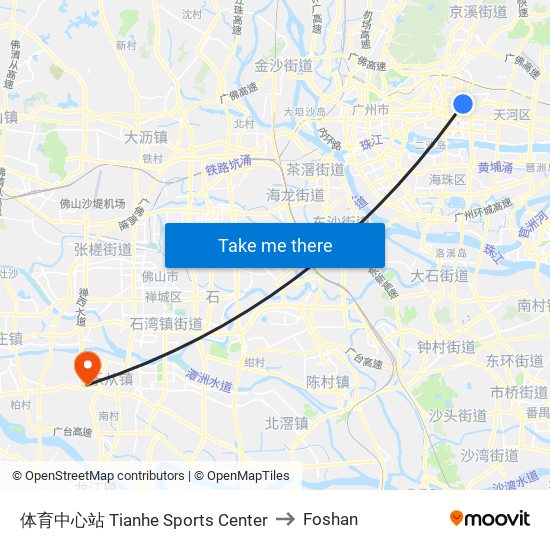 体育中心站 Tianhe Sports Center to Foshan map