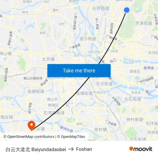 白云大道北 Baiyundadaobei to Foshan map