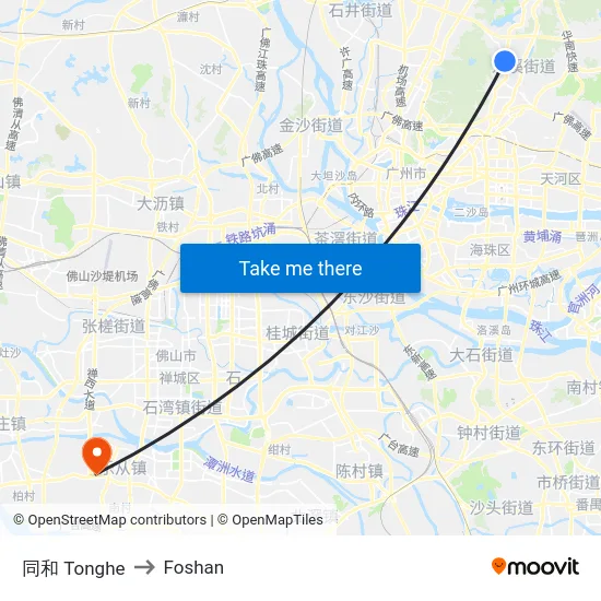 同和 Tonghe to Foshan map