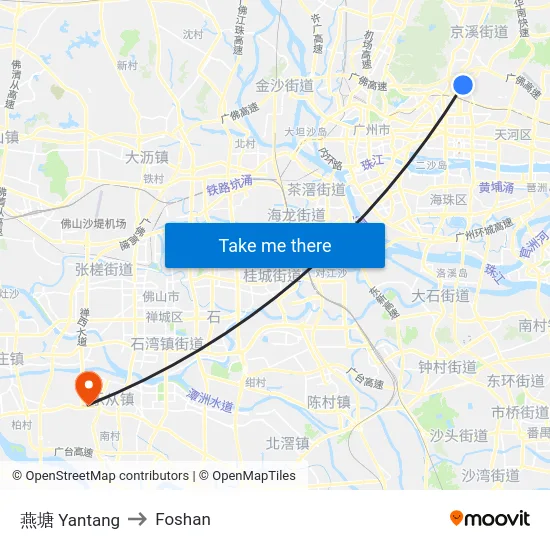 燕塘 Yantang to Foshan map