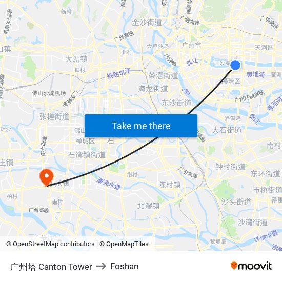 广州塔 Canton Tower to Foshan map