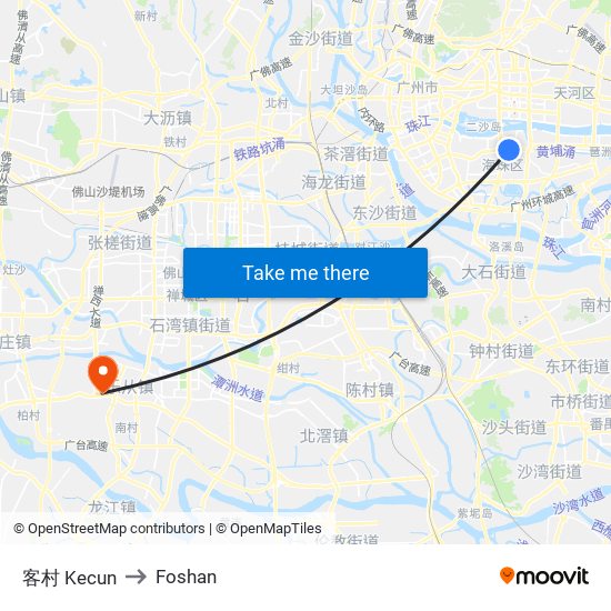 客村 Kecun to Foshan map