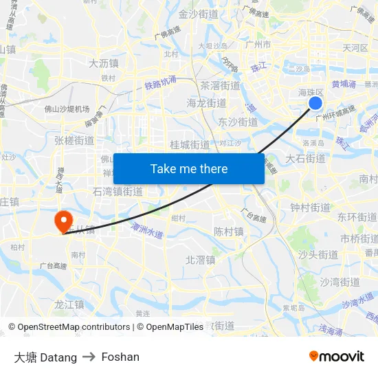 大塘 Datang to Foshan map