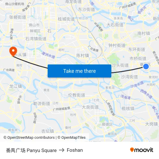 番禺广场 Panyu Square to Foshan map