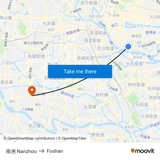 Nanzhou to Foshan map