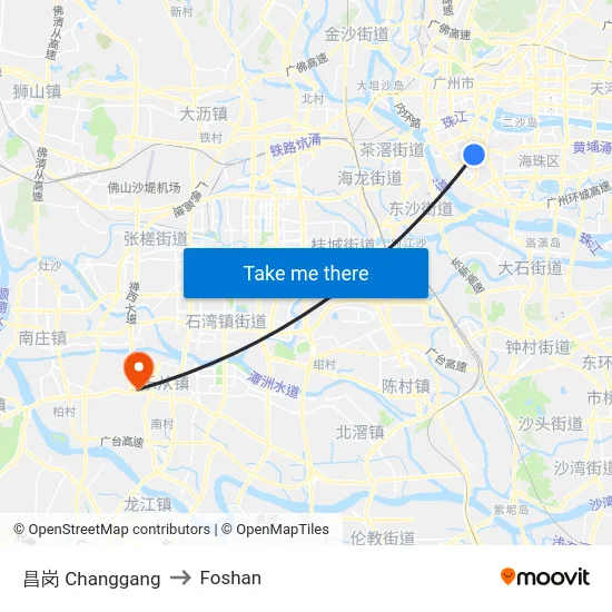 昌岗 Changgang to Foshan map