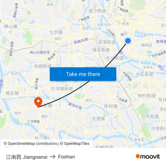江南西 Jiangnanxi to Foshan map