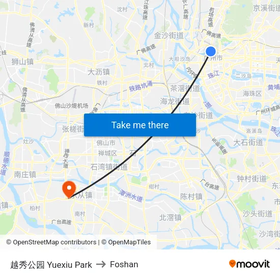 Yuexiu Park to Foshan map